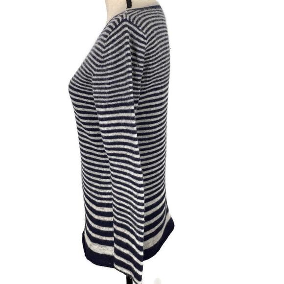 Lucy & Laurel Lambswool Sweater Mixed Striped Navy Blue & Cream Women Sz Lg - Picture 4 of 10